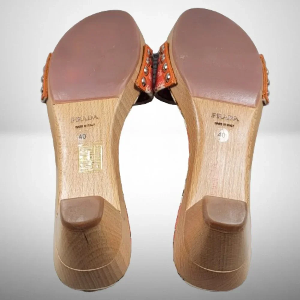 Prada Coral Orange Wooden Mule Sandals - New - Size: 40 - Picture 5 of 12